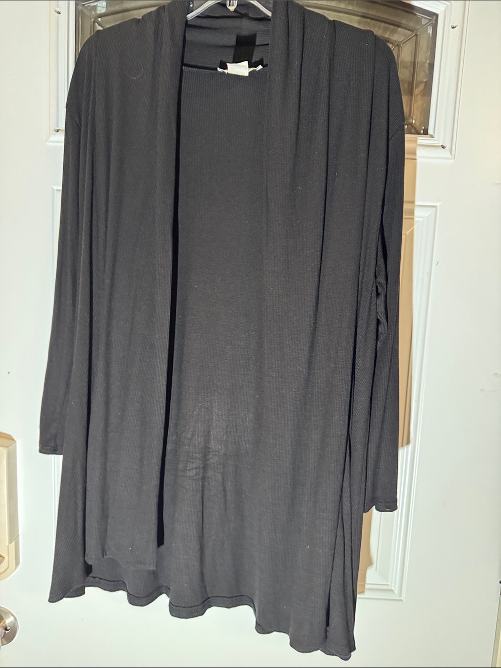Classic Black Open-Front Draped Cardigan Sweater
